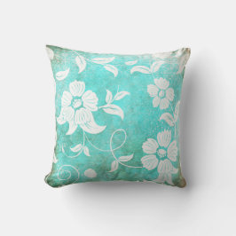 Vintage Turcoise White Flowers Kudde