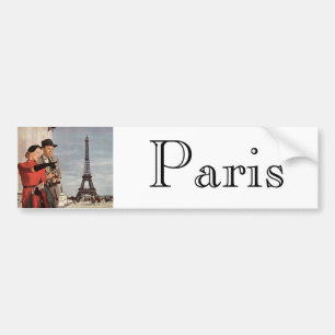 Vintage Turister vid Eiffel Torn, Paris Vacation Bildekal