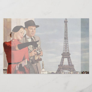 Vintage Turister vid Eiffel Torn, Paris Vacation Brevpapper
