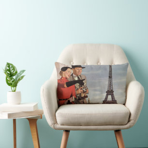 Vintage Turister vid Eiffel Torn, Paris Vacation Lumbarkudde