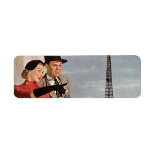 Vintage Turister vid Eiffel Torn, Paris Vacation Returadress Etikett
