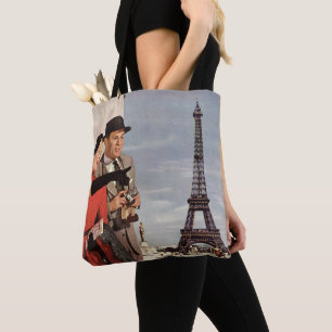 Vintage turister vid Eiffeltornet, Paris semester Tygkasse
