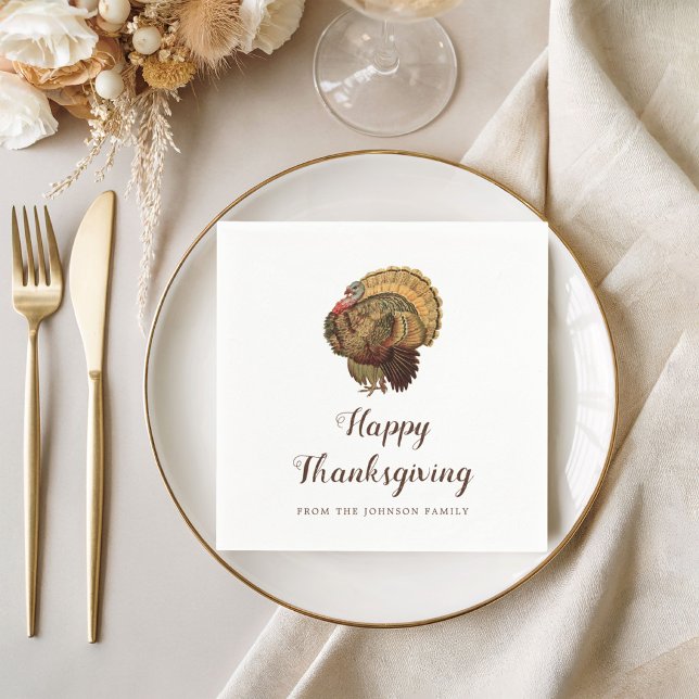 Vintage Turk Glad Midsommar Middag Servetter (Vintage Turkey Happy Thanksgiving Dinner Napkins)