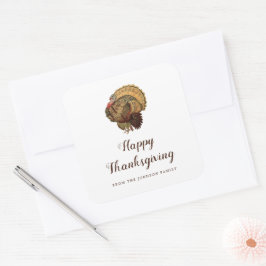 Vintage Turk Glad Thanksgiving Fyrkantig dekal Fyrkantigt Klistermärke