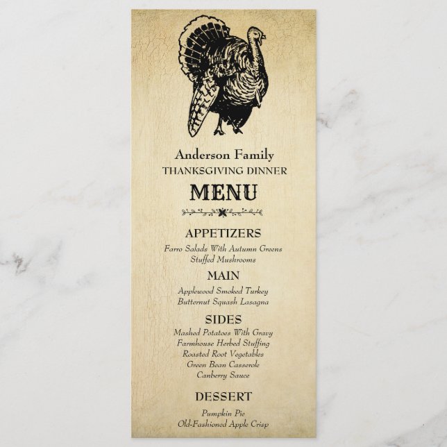 Vintage Turk Thanksgiving Middag Meny (Framsida)