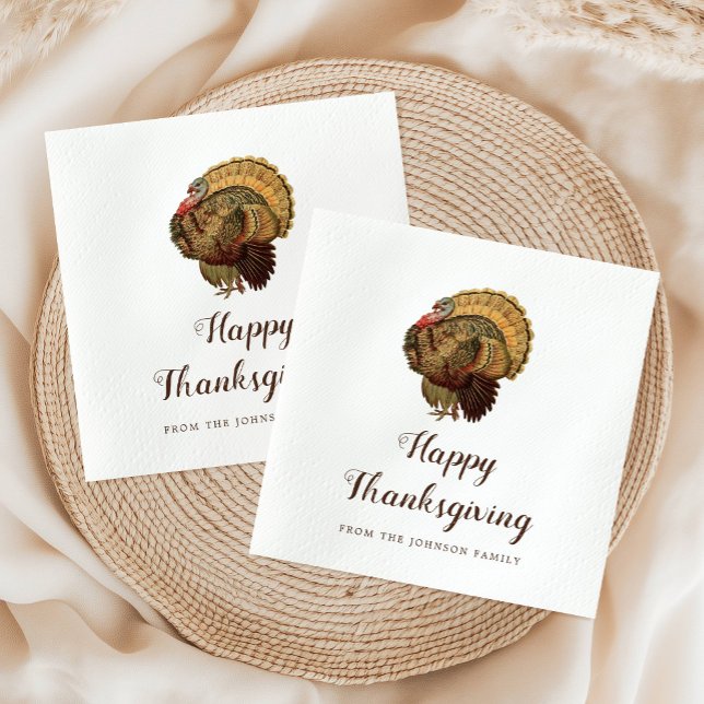 Vintage Turkiet Happy thanksgiving Middagskyckling Pappersservett (Vintage Turkey Happy Thanksgiving Dinner Napkins)