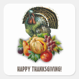 Vintage Turkiet och Pumpkin-Thanksgiving Fyrkantigt Klistermärke
