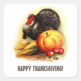 Vintage Turkiet och Pumpkin-Thanksgiving Fyrkantigt Klistermärke