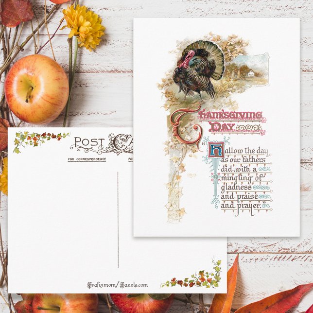 Vintage Turkiet och Thanksgiving Verse Helg Vykort (Skapare uppladdad)