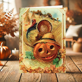 Vintage Turkiet Pumpkin Thanksgiving Helgkort