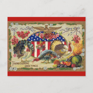 Vintage Turkiet Thanksgiving Hälsning Patriotic Vykort