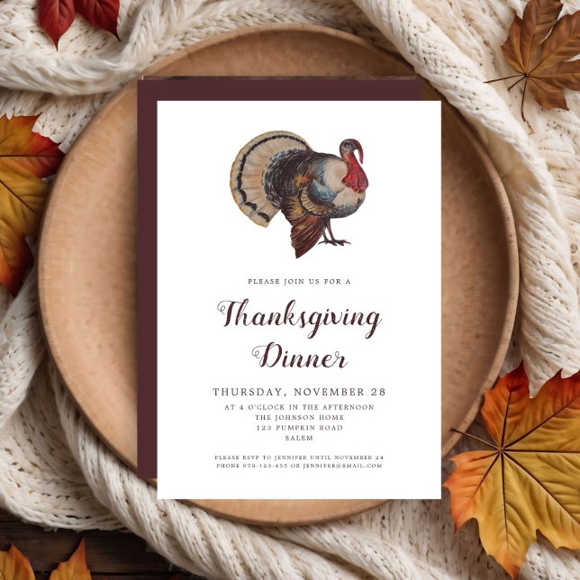 Vintage Turkiet Thanksgiving Middag Party Inbjudningar (Vintage Turkey Thanksgiving Dinner Party Invitation)