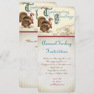 Vintage Turkiets Thanksgiving - middagsinbjudninga Inbjudningar