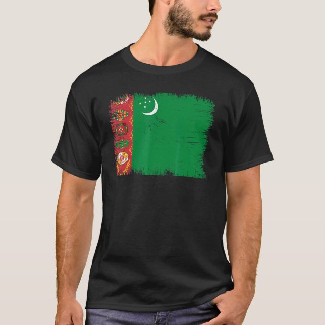 Vintage Turkmenistan Flag Turkmen Independence Day T Shirt (Framsida)