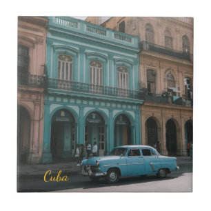 Vintage turkos klassisk bil gammal Havanna Kuba ko Kakelplatta