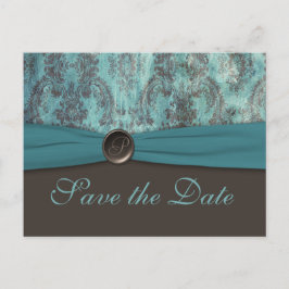 Vintage turkos och brun Save the Date-brevkort Meddelande Vykort