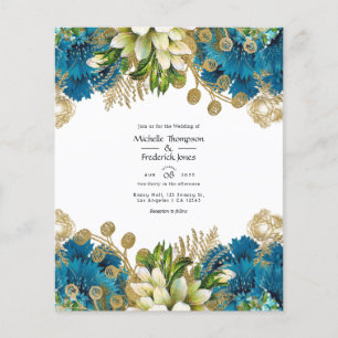 Vintage Turkos och Guld Shabby Blommig Bröllop Flygblad