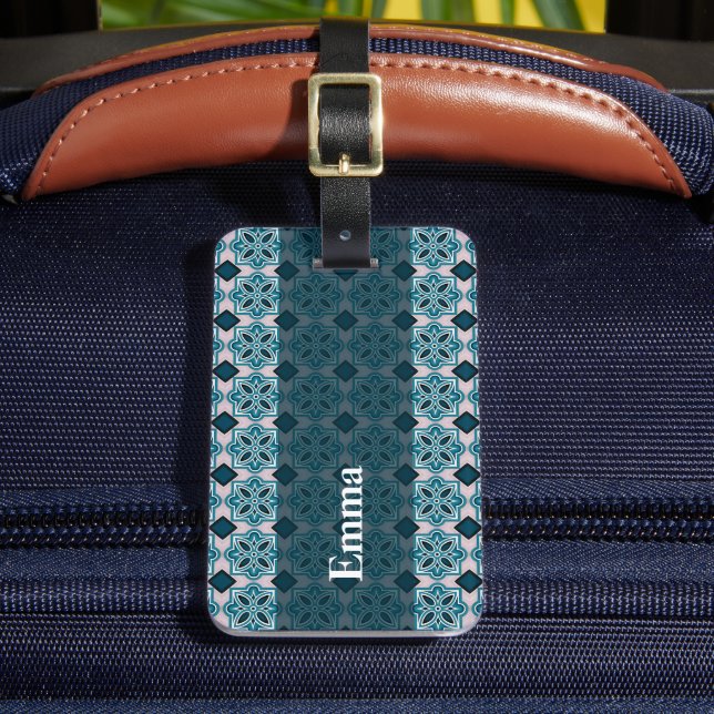 Vintage turkos ornamentalt kakel mönster bagagebricka (Framsida Insitu 2)