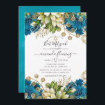 Vintage Turquise och Guld Shabby Bat mitzvah Inbjudningar<br><div class="desc">Turkos - Blommor av teal- och guld-chic bat mitzvah inbjudan med accenter av elfenbensvit och elegant handskriftstypografi.</div>