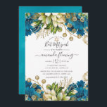 Vintage Turquise och Guld Shabby Bat mitzvah Inbjudningar<br><div class="desc">Turkos - Blommor av teal- och guld-chic bat mitzvah inbjudan med accenter av elfenbensvit och elegant handskriftstypografi.</div>