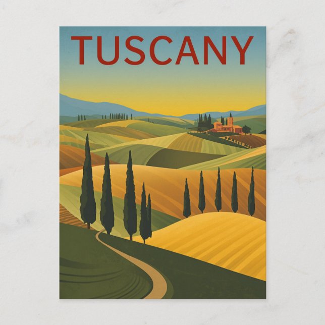 Vintage Tuscany Italy Travel Poster Hills Vykort (Framsida)