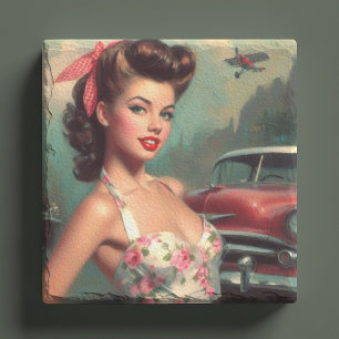Vintage Tute Pin-Up-målning Stenunderlägg
