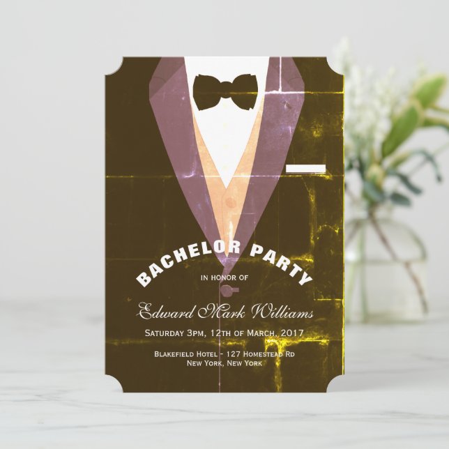 Vintage Tuxedo Bachelor Party Inbjudningar (Stående Fram)