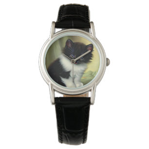 Vintage Tuxedo Kitten Illustration Armbandsur