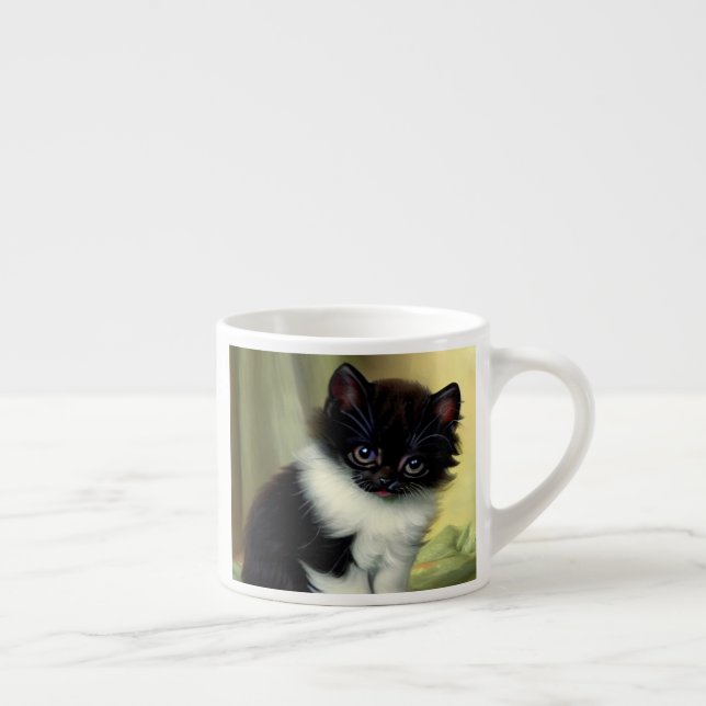 Vintage Tuxedo Kitten Illustration Espressomugg (Höger)