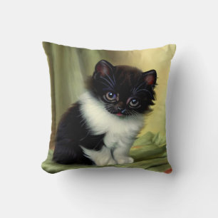 Vintage Tuxedo Kitten Illustration Kudde
