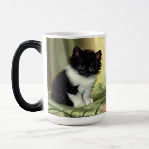 Vintage Tuxedo Kitten Illustration Magisk Mugg