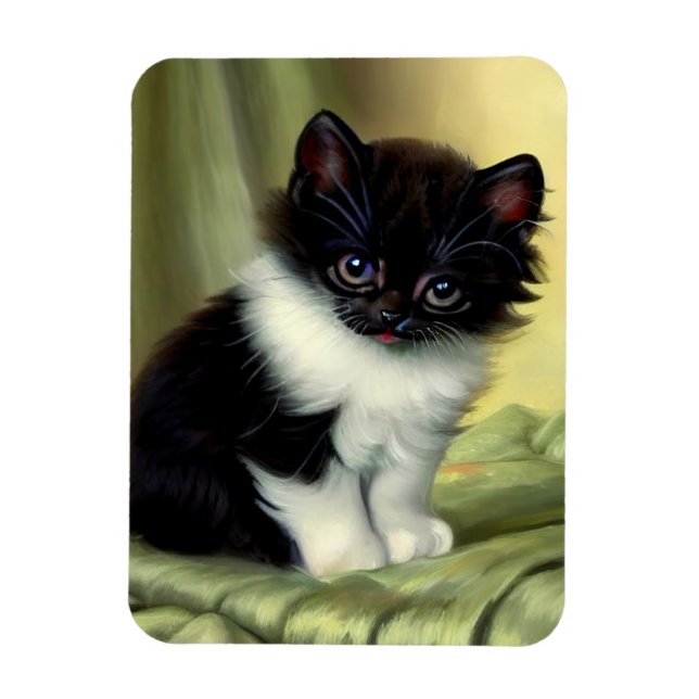 Vintage Tuxedo Kitten Illustration Magnet (Vertikal)