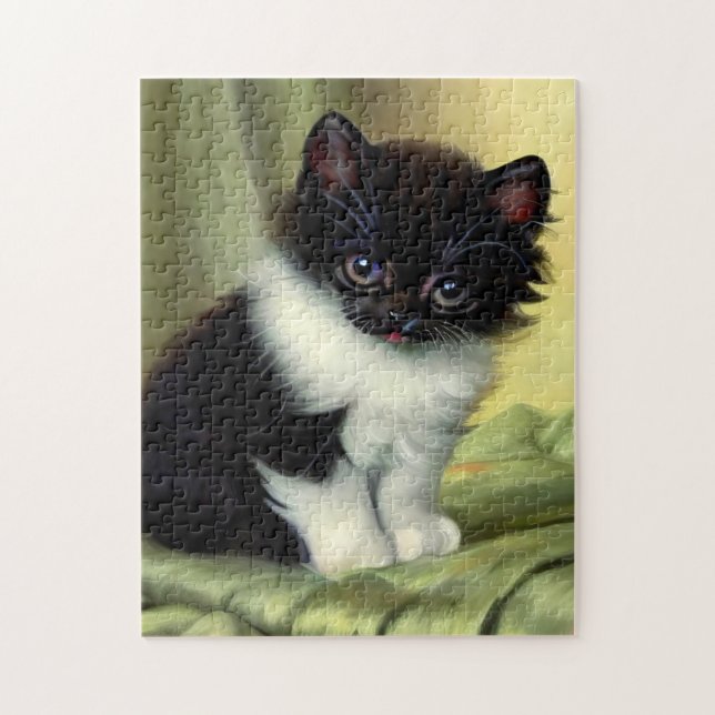 Vintage Tuxedo Kitten Illustration Pussel (Vertikal)