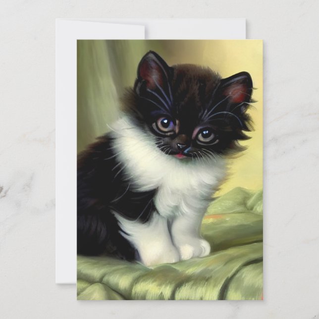 Vintage Tuxedo Kitten Illustration Spara Datumet (Framsida)