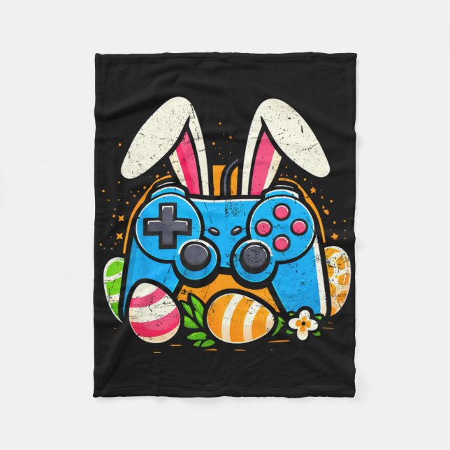 Vintage TV-spelskontroll Easter Bunny Gamer Bo Fleecefilt (Framsidan)