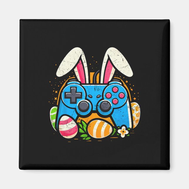 Vintage TV-spelskontroll Easter Bunny Gamer Bo Magnet (Framsidan)