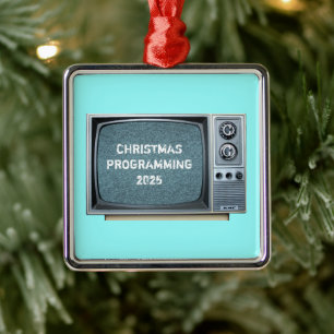Vintage TV-uppsättning med statiskt Skärm Julgransprydnad Metall