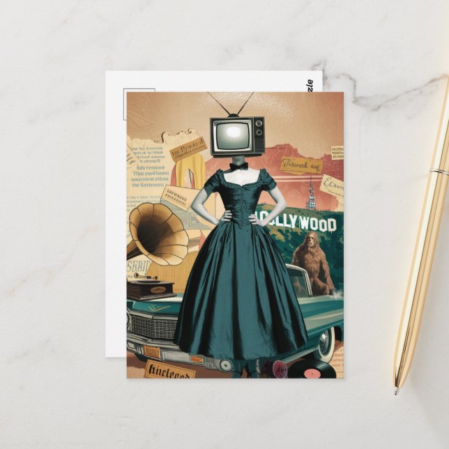 Vintage TV Woman Vykort (Fram/Back In Situ)