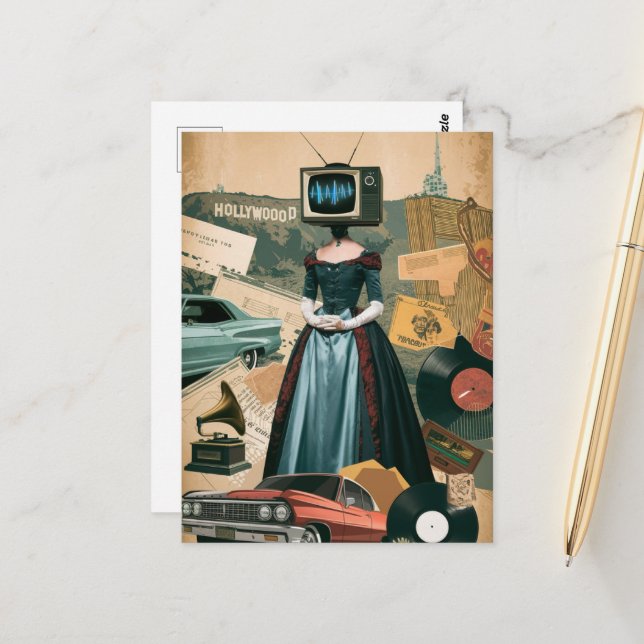 Vintage TV Woman Vykort (Fram/Back In Situ)