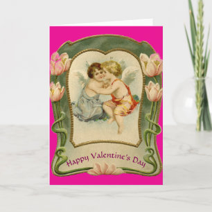 Vintage Två Änglar Valentindagen Semesterkort Helgkort