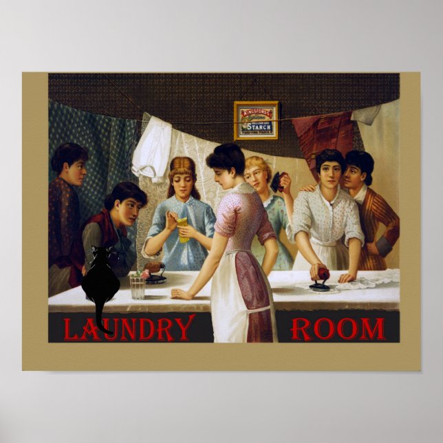 Vintage Tvätt Room Chatta Noir Poster  (Framsidan)