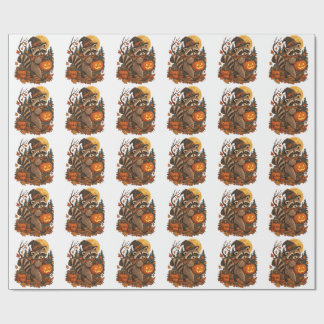 Vintage Tvättbjörn Häxa Halloween Pumpa Höst Autum Presentpapper