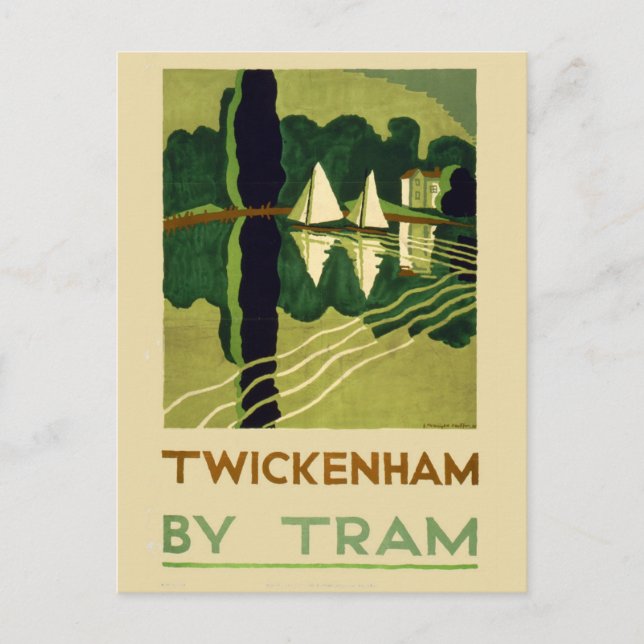 Vintage Twickenham England Tram Travel Vykort (Framsida)