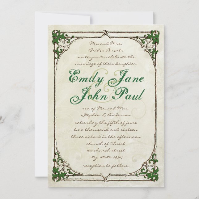 Vintage Twig Ivy Ram bröllopsinbjudan Inbjudningar (Framsida)