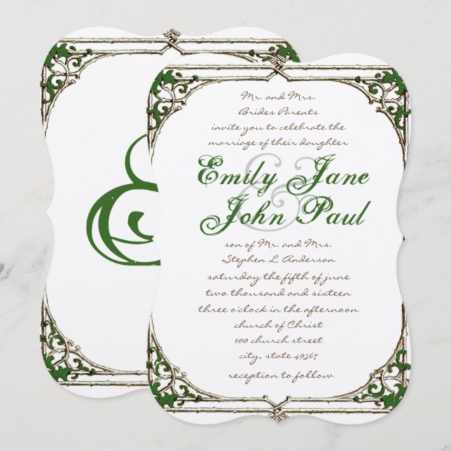 Vintage Twig Ivy Ram bröllopsinbjudan Inbjudningar (Fram/baksida)