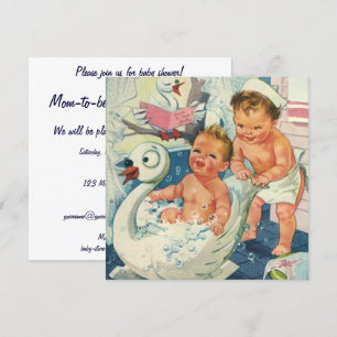 Vintage Twin Boys spelar upp bubbelbadare, babysko Inbjudningar