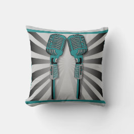 Vintage Twin Karaoke Microphones Pillow Aqua Kudde