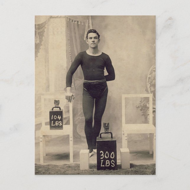 Vintage tyngdlyftare vykort (Framsida)