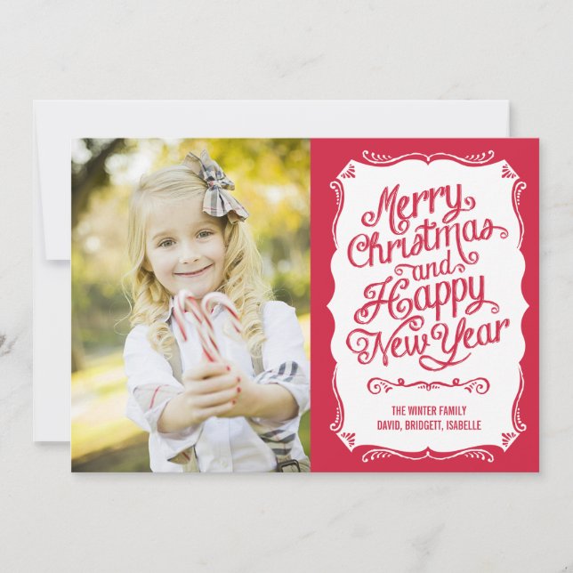 Vintage Type Holiday Photo Card - Red Julkort (Framsida)