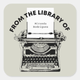 Vintage Typewriter från bokplåtens Bibliotek Fyrkantigt Klistermärke